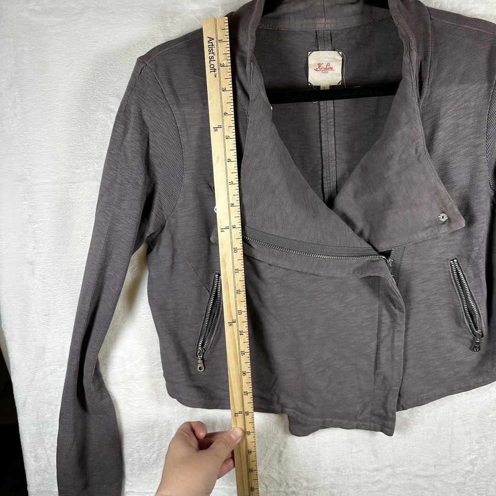 Madewell Hi-Line Moto Jacket Women's L Gray Crop 100% Cotton - Picture 8 of 11